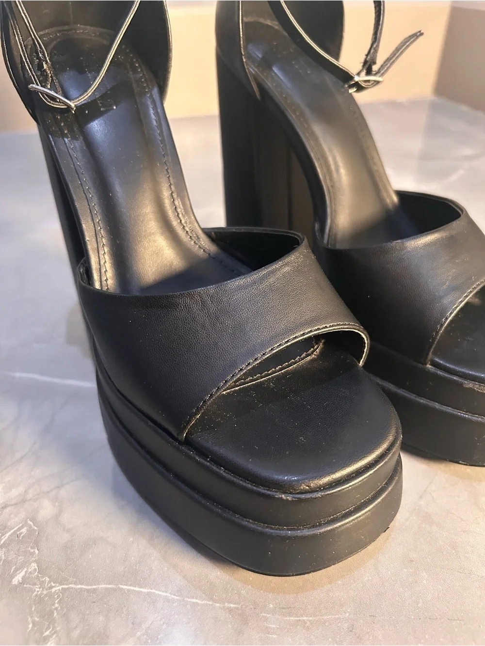 Women's Black Platform Ankle-Strap Heels